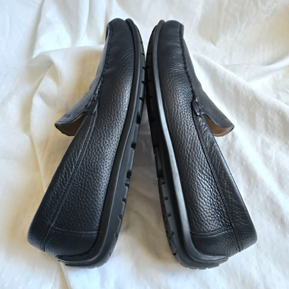 Ecco Sz 43 Mens Black Pebbled Leather Slip-On Comfort Moccasin Moc Driving Shoes